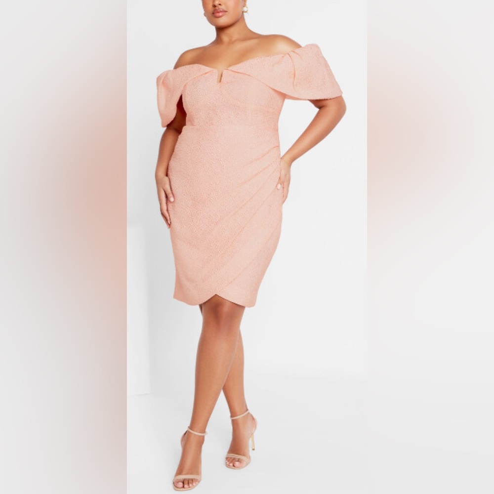 City Chic Jez Puff Sleeve on/off shoulder Mini Dress - dusty pink